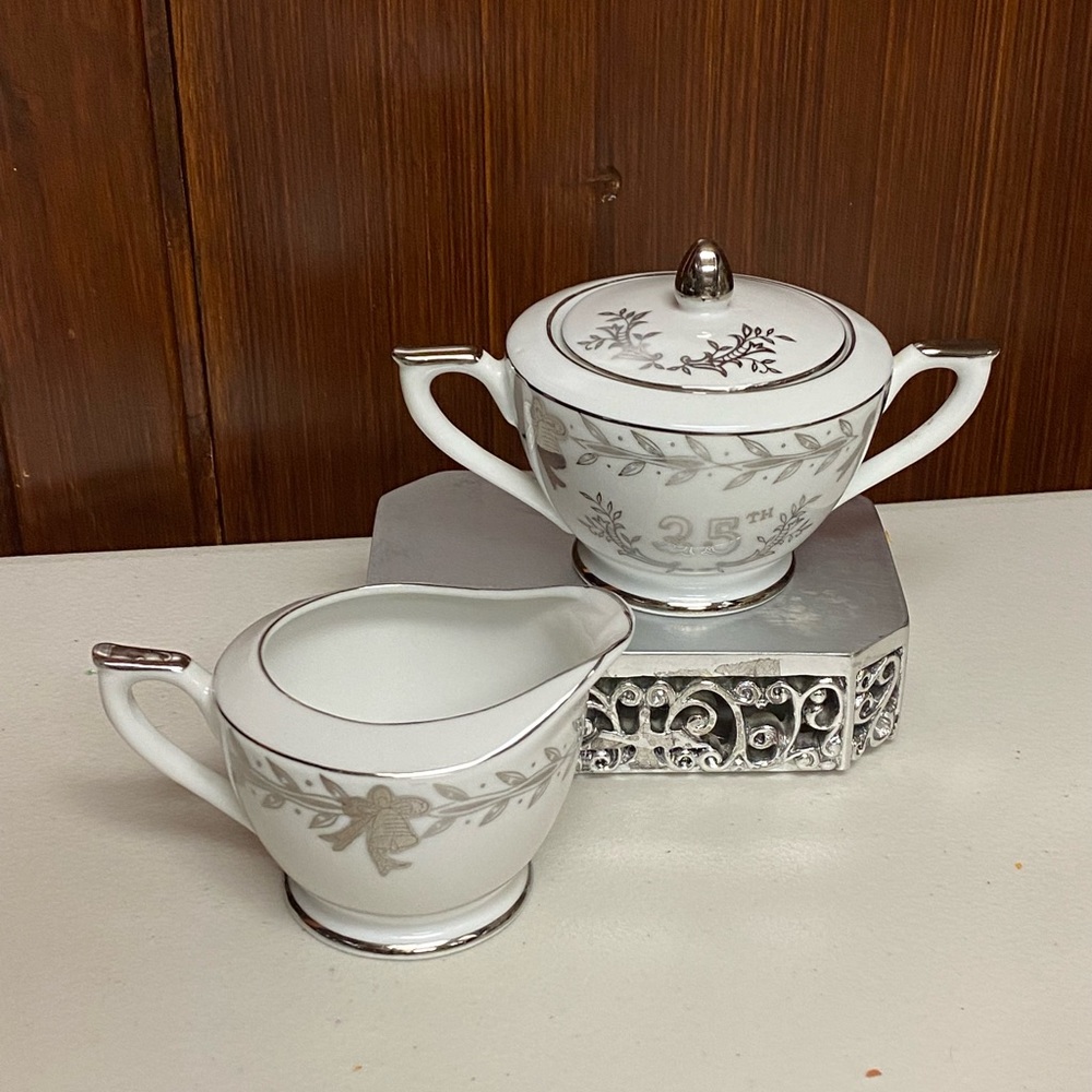 Vintage Lefton Japan 25th Anniversary Sugar And Creamer Set